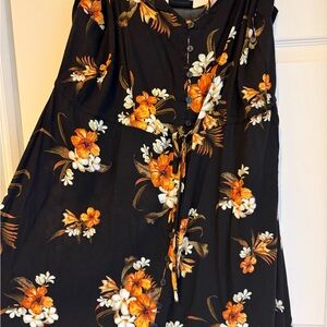 City Chic Floral Black Dress with Orange and White Accents